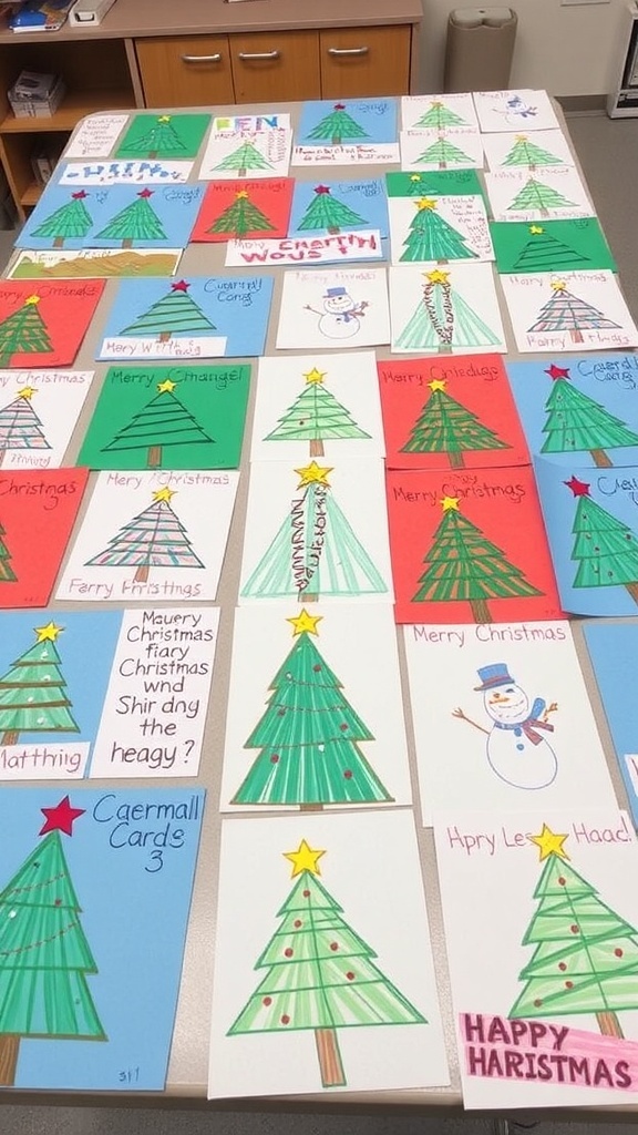 Creative Christmas Card Ideas for Grade 3 Students A collection of vibrant handmade Christmas cards with various designs and decorations.